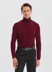 PAKO LORENTE - Bordowy gładki golf męski. Czerwone swetry męskie Pako Lorente, bez wzorów, z bawełny, bez kołnierzyka, bez ramiączek. Za 249.99 zł.