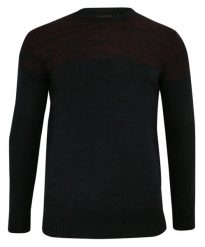 Sweter Bordowo-Granatowy z Okrągłym Dekoltem, Dwukolorowy, Drobny Dziergany Wzór -BRAVE SOUL- Męski. Czerwone kardigany męskie Brave Soul, bez wzorów, dziergany, klasyczne, bez kołnierzyka, bez ramiączek. Za 79.00 zł.
