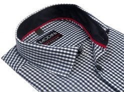 Granatowa koszula męska Modini w kratkę Vichy DD4 - 100% bawełna. Czerwone koszule męskie Modini Moda Męska, m, bez wzorów, z bawełny, bez kołnierzyka, bez ramiączek. W wyprzedaży za 198.00 zł.