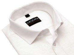 Biała koszula męska z krótkim rękawem - melanż DK12. Białe koszule męskie Modini Moda Męska, m, bez wzorów, z bawełny, bez kołnierzyka, bez ramiączek. W wyprzedaży za 148.50 zł.