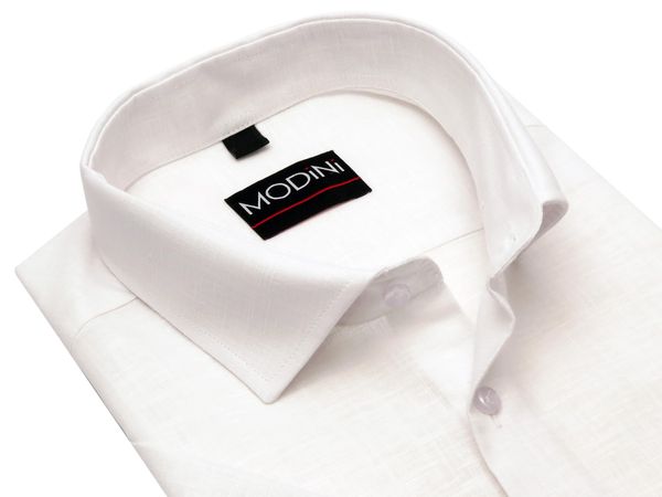 Biała koszula męska z krótkim rękawem - melanż DK12. Białe koszule męskie Modini Moda Męska, m, bez wzorów, z bawełny, bez kołnierzyka, bez ramiączek. W wyprzedaży za 148.50 zł.