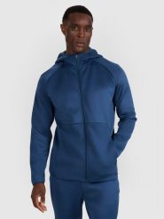 4F Bluza treningowa regular szybkoschnąca męska - granatowa L. Niebieskie bluzy rozpinane męskie 4f, l, bez wzorów, z dzianiny, klasyczne, bez ramiączek, z kapturem. Za 249.99 zł.
