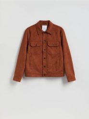 Kurtka koszulowa z imitacji zamszu - bordowy. Czerwone kurtki męskie Reserved, l, bez wzorów, bez ramiączek, bez kaptura. Za 159.99 zł.