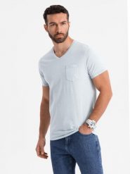 Męski bawełniany t-shirt V-neck z dzianiny z efektem sprania - szary V8 OM-TSWT-0242 - XXL. Szare t-shirty męskie Ombre Clothing, l, bez wzorów, z bawełny, bez kołnierzyka, bez ramiączek. W wyprzedaży za 39.99 zł.