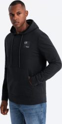 Ombre Męska bluza kangurka z kapturem i logotypem czarna V1 OM-SSNZ-0162 M. Czarne bluzy nierozpinane męskie Ombre, m, bez wzorów, bez ramiączek, z kapturem. Za 179.99 zł.