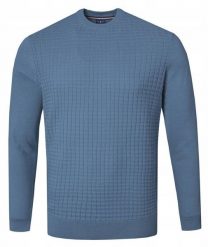 Bawełniany Sweter Męski, Okrągły Dekolt - Pako Jeans - Marmurkowa Faktura, Niebieski. Niebieskie kardigany męskie Pako Jeans, l, bez wzorów, z bawełny, bez ramiączek. Za 169.00 zł.