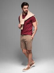 Krótkie spodenki męskie dresowe RELAXED FIT w stylu athleisure jasnobrązowe V2 OM-SRWS-0122 XL. Brązowe szorty sportowe męskie Ombre, bez wzorów, z dresówki, sportowe. Za 363.08 zł.