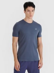 4F Koszulka do biegania szybkoschnąca męska - szara S/M. Szare t-shirty męskie 4f, m, bez wzorów, z dzianiny, bez kołnierzyka, bez ramiączek. W wyprzedaży za 79.99 zł.