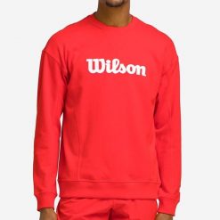 Bluza tenisowa męska Wilson Classic. Czerwone bluzy nierozpinane męskie Wilson, m, bez wzorów, z bawełny, sportowe, bez ramiączek, bez kaptura. Za 259.99 zł.