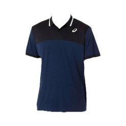 Polo Asics Court. Niebieskie koszulki polo męskie Asics, bez wzorów, eleganckie, bez kołnierzyka, bez ramiączek. Za 223.50 zł.