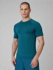 4F Koszulka treningowa slim bezszwowa męska - granatowa L/XL. Niebieskie t-shirty męskie 4f, l, bez wzorów, ze skóry, bez kołnierzyka, bez ramiączek. Za 99.99 zł.