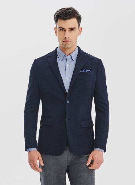 PAKO LORENTE – Granatowa dzianinowa marynarka męska. Marynarki męskie Pako Lorente, m, bez wzorów, z bawełny. Za 549.99 zł.