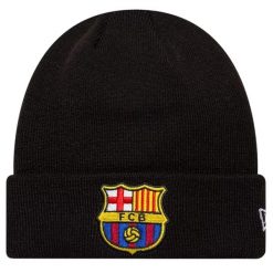Czapka męska Core Cuff Beanie FC Barcelona Hat. Czarne czapki męskie New Era, bez wzorów. Za 129.99 zł.