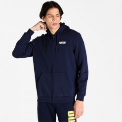 Bluza dresowa męska Puma ESS FZ. Niebieskie bluzy nierozpinane męskie Puma, m, bez wzorów, z dresówki, bez ramiączek, bez kaptura. Za 164.99 zł.