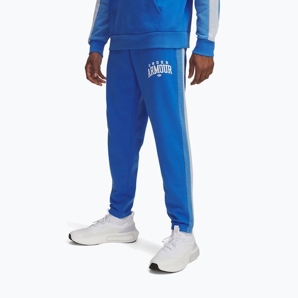 Spodnie treningowe męskie Under Armour Rival Fleece. Niebieskie długie spodnie sportowe męskie Under Armour, bez wzorów. Za 249.99 zł.