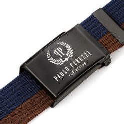 Pasek parciany PAOLO PERUZZI PW-11-105 cm brązowo-granatowy. Brązowe paski męskie Paolo Peruzzi, bez wzorów, z materiału. Za 33.25 zł.