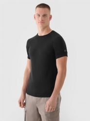 4F T-shirt bezszwowy regular męski 4F x Robert Lewandowski - czarny L/XL. Czarne t-shirty męskie 4f, l, bez wzorów, z dzianiny, bez kołnierzyka, bez ramiączek. W wyprzedaży za 59.99 zł.