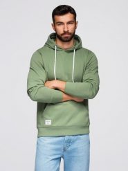 Bluza męska dresowa kangurka z kapturem - zielona V3 - Rozmiar: M. Zielone bluzy nierozpinane męskie Ombre Clothing, m, bez wzorów, z bawełny, bez ramiączek, z kapturem. W wyprzedaży za 116.99 zł.