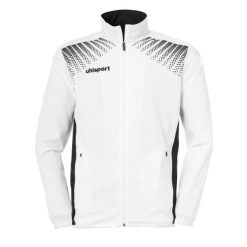 Kurtka prezentacyjna Uhlsport Goal. Białe kurtki męskie Uhlsport, bez wzorów, sportowe, bez ramiączek, bez kaptura. W wyprzedaży za 210.80 zł.