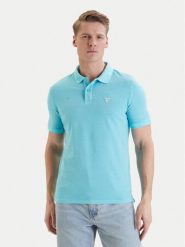 Guess Polo F6GP03 K9WF1 Turkusowy Slim Fit. Niebieskie koszulki polo męskie Guess, m, z aplikacjami, z bawełny, bez kołnierzyka, bez ramiączek. Za 282.99 zł.