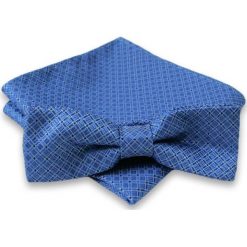 Niebieska Mucha w Drobną Kratkę + Poszetka. Niebieskie krawaty i muchy męskie Alties, bez wzorów, eleganckie. Za 40.00 zł.
