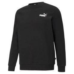 Męska bluza dresowa z małym logo i okrągłym dekoltem Essentials PUMA Black. Czarne bluzy nierozpinane męskie Puma, l, bez wzorów, z dresówki, eleganckie, bez ramiączek, bez kaptura. Za 229.00 zł.