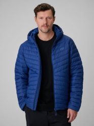 4F Kurtka z wypełnieniem syntetycznym męska - granatowa L. Niebieskie kurtki męskie 4f, l, bez wzorów, z materiału, bez ramiączek, z kapturem. Za 299.99 zł.