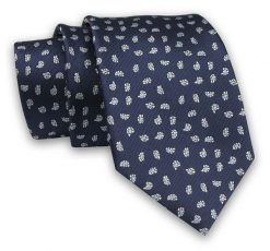 Granatowy Elegancki Męski Krawat -ALTIES- 7cm, Stylowy, Klasyczny, w Drobny Wzór Paisley. Niebieskie krawaty i muchy męskie Alties, bez wzorów, z tkaniny, eleganckie. Za 49.00 zł.