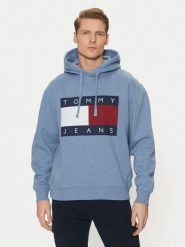 Tommy Jeans Bluza Flag DM0DM21174 Niebieski Regular Fit. Niebieskie bluzy nierozpinane męskie Tommy Jeans, m, bez wzorów, z bawełny, bez ramiączek, bez kaptura. Za 299.99 zł.