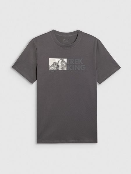 4F T-shirt regular z nadrukiem męski - szary S. Szare t-shirty męskie 4f, m, bez wzorów, z bawełny, bez kołnierzyka, bez ramiączek. Za 59.99 zł.