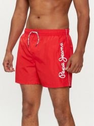 Pepe Jeans Szorty kąpielowe Logo Swimshort PMB10393 Czerwony Regular Fit. Czerwone kąpielówki męskie Pepe Jeans, bez wzorów, z jeansu. Za 139.99 zł.