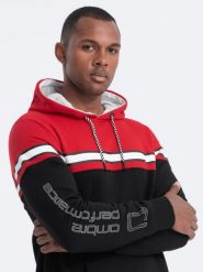 Bluza męska z kapturem trzykolorowa - czerwona V3 - Rozmiar: S. Czerwone bluzy z kapturem męskie Ombre Clothing, l, bez wzorów, z bawełny, z kapturem. W wyprzedaży za 69.99 zł.