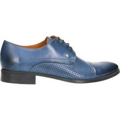 Półbuty GREG. Niebieskie eleganckie półbuty męskie Gino Rossi, ze skóry, bez obcasa, bez zapięcia. W wyprzedaży za 149.90 zł.