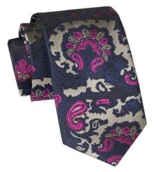 Męski Krawat Angelo di Monti - Duży Wzór Kwiatowy. Niebieskie krawaty i muchy męskie Angelo di Monti, bez wzorów, z tkaniny, eleganckie. Za 45.00 zł.