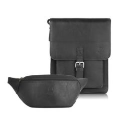 ZESTAW PREZENTOWY ZUP-98-HBL LISTONOSZKA MĘSKA T-91-HBL I SASZETKA T-89-HBL PAOLO PERUZZI. Czarne saszetki męskie bez wzorów, z materiału. Za 339.99 zł.