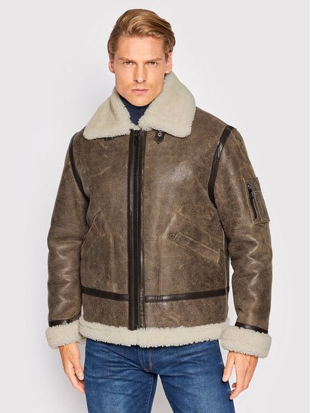 Serge Pariente Kurtka skórzana New Kennedy Brązowy Regular Fit. Brązowe kurtki męskie Serge Pariente, m, bez wzorów, ze skóry, bez ramiączek, bez kaptura. Za 2,159.00 zł.