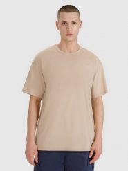 4F T-shirt oversize gładki męski - brązowy L. Brązowe t-shirty męskie 4f, l, bez wzorów, z bawełny, bez kołnierzyka, bez ramiączek. W wyprzedaży za 39.99 zł.