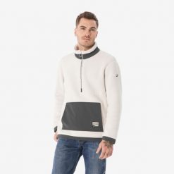 Polar turystyczny męski MH100. Brązowe bluzy z polaru męskie QUECHUA, m, bez wzorów, z elastanu, sportowe, bez ramiączek, bez kaptura. Za 129.99 zł.