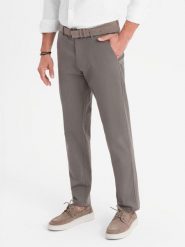 Spodnie męskie chino REGULAR FIT z delikatną strukturą – szare V1 - Rozmiar: M. Szare eleganckie spodnie męskie Ombre Clothing, bez wzorów, z bawełny, klasyczne. W wyprzedaży za 254.99 zł.