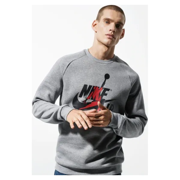 Jordan Bluza M J Jumpman Classics Crew , szary, rozmiar M. Szare bluzy nierozpinane męskie Nike, m, z aplikacjami, z bawełny, sportowe, bez ramiączek, bez kaptura. Za 259.99 zł.