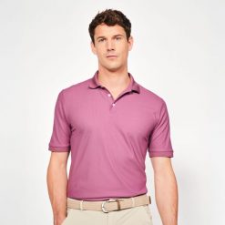 Koszulka polo do golfa z krótkim rękawem męska Inesis WW500. Fioletowe koszulki polo męskie INESIS, l, bez wzorów, z materiału, sportowe, bez kołnierzyka, bez ramiączek. Za 79.99 zł.