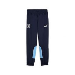 Spodnie dresowe Manchester City 2024/25. Niebieskie spodnie dresowe męskie Puma, bez wzorów, z dresówki. W wyprzedaży za 232.00 zł.