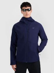 4F Kurtka softshell wiatroodporna membrana 10000 męska - granatowa S. Niebieskie kurtki softshell męskie 4f, m, bez wzorów, z materiału, bez kaptura, trekkingowe, primaloft. Za 399.99 zł.