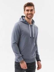 Bluza męska z kapturem BASIC - jeansowa V15 - Rozmiar: XL. Bluzy z kapturem męskie Ombre Clothing, m, bez wzorów, z bawełny, z kapturem. W wyprzedaży za 43.49 zł.
