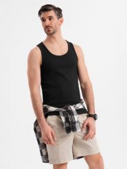 Bawełniana męska koszulka basic na ramiączkach – czarna V3 - Rozmiar: L. Czarne t-shirty męskie Ombre Clothing, l, bez wzorów, z bawełny, bez kołnierzyka, bez ramiączek. W wyprzedaży za 19.99 zł.