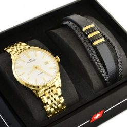 Zestaw męski Szwajcarski zegarek męski Bisset BSDF38 szafirowe szkło + bransoletka. Niebieskie zegarki męskie Bisset, szklane. Za 669.40 zł.