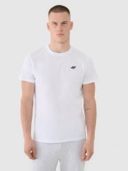 4F T-shirt regular gładki męski - biały XXL. Białe t-shirty męskie 4f, m, bez wzorów, z bawełny, bez kołnierzyka, bez ramiączek. Za 49.99 zł.