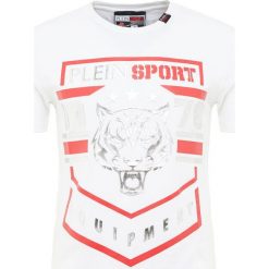 Plein Sport ROUND NECK SCRATCH Tshirt z nadrukiem white. Białe t-shirty męskie Plein Sport, z nadrukiem, z bawełny, sportowe. Za 869.00 zł.