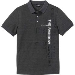 Shirt polo Slim fit bonprix antracytowy melanż. Szare koszulki polo męskie bonprix, m, bez wzorów, bez kołnierzyka, bez ramiączek. Za 54.99 zł.