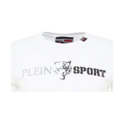 Plein Sport ROUND NECK BASIC Tshirt z nadrukiem white/black. Białe t-shirty męskie Plein Sport, z nadrukiem, z bawełny, sportowe. Za 649.00 zł.